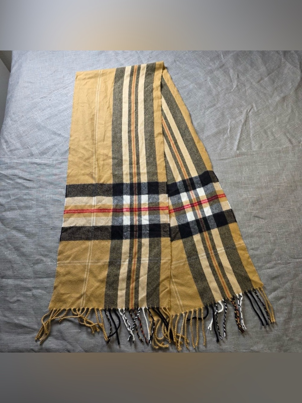 100% Cashmere Scarf Beige Plaid Made in Germany Luxury Hand Tailored